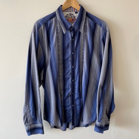 Robert Graham Sport Shirt - Blue/Grey Stripe - X-Large - Picture 1 of 6